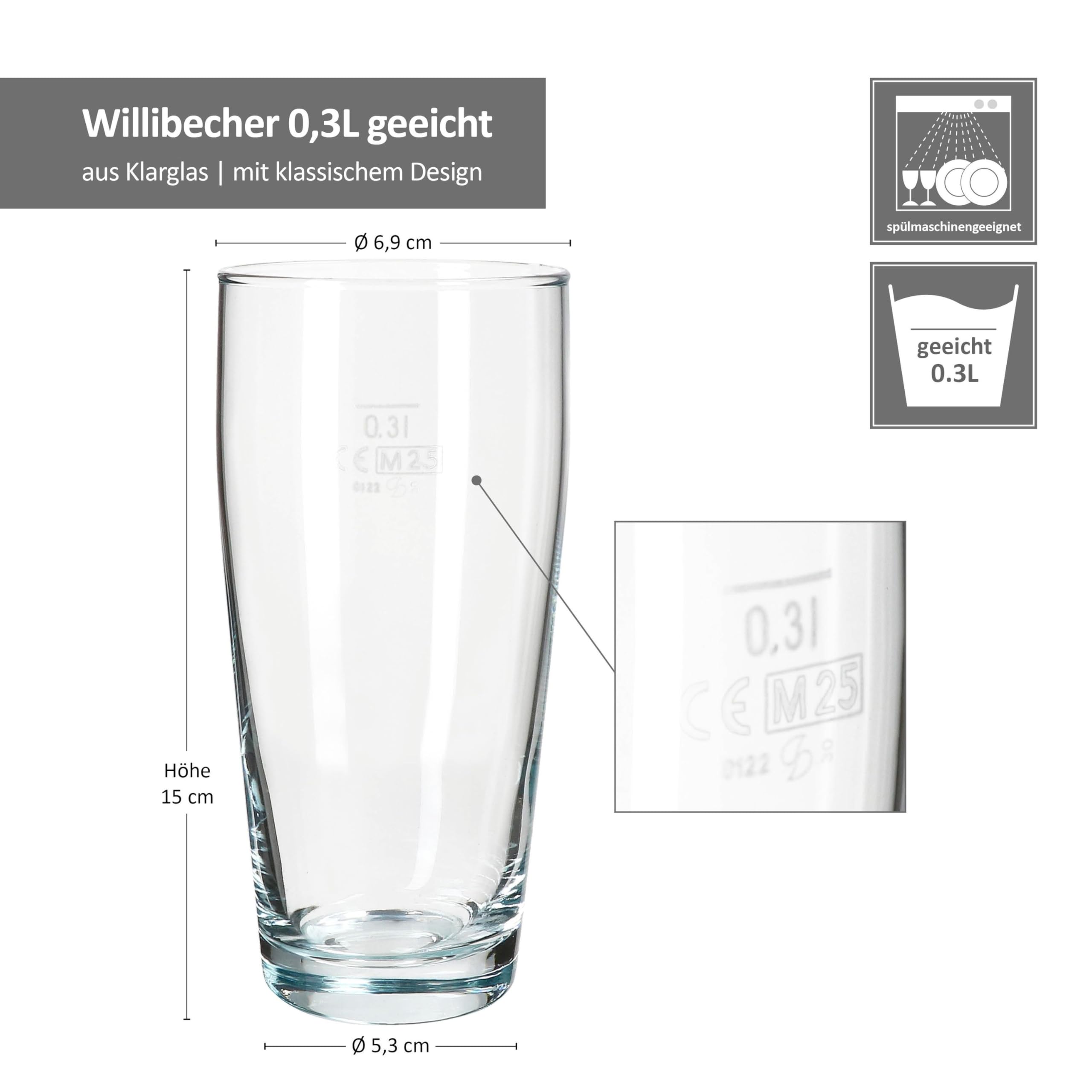 MamboCat 96er Set Willibecher 0,3 L geeicht I Biergläser aus klarem Glas mit Eichstrich I Trinkgläser für Bier, Wasser, Cocktails & Softgetränke ideal für Gastro, Bars & Restaurants