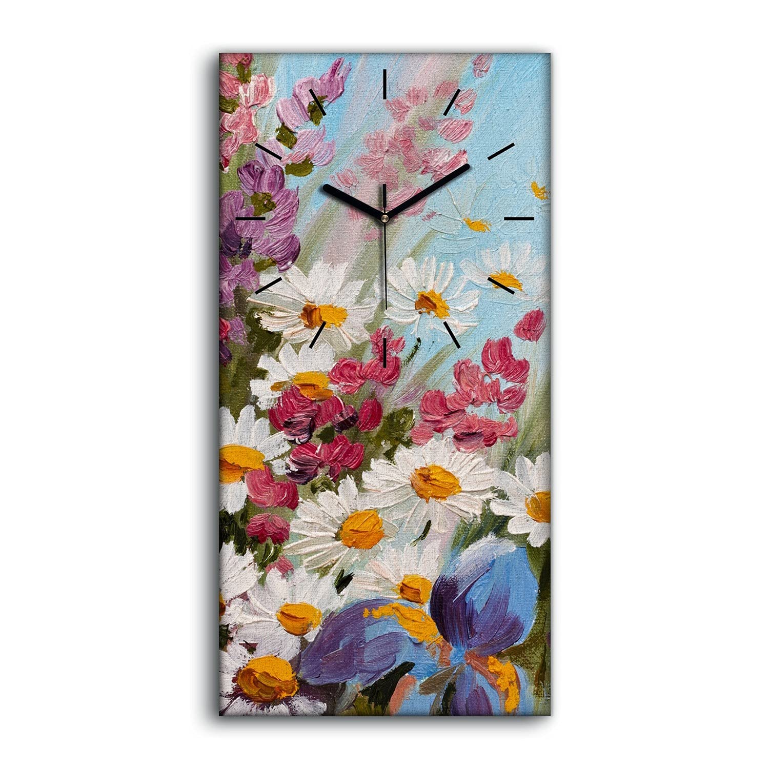 Horloge sur Toile Art Moderne Image Murale Fleurs Style Peinture