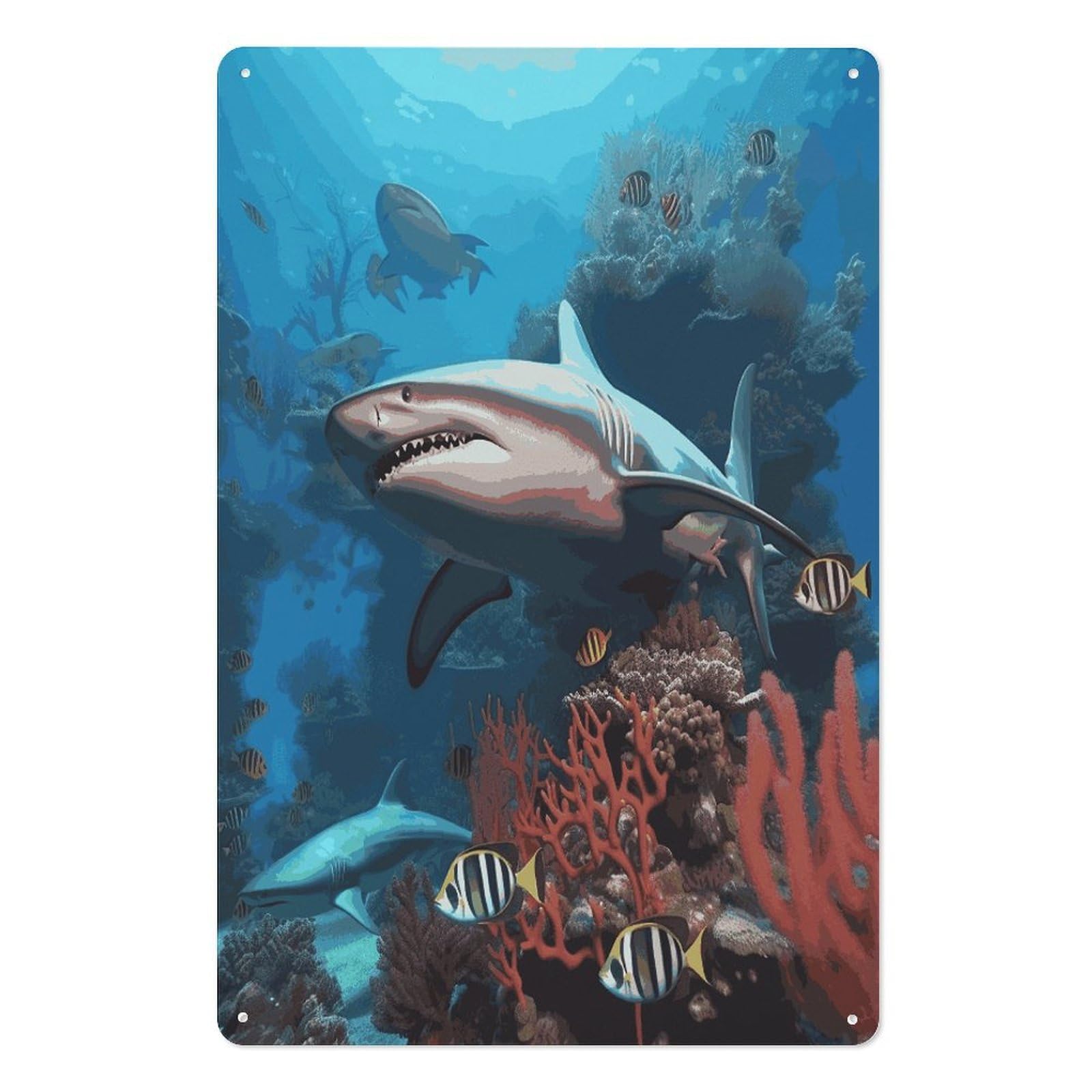 Adfgyerh Style Submarine Shark Coral Tin Sign Hanging Art Prints,Wall Decor For Gifting And Party Decoration 7.9X11.8 Inch,Wall Art For Home Garden Greenhouse Living Room Bedroom Yard