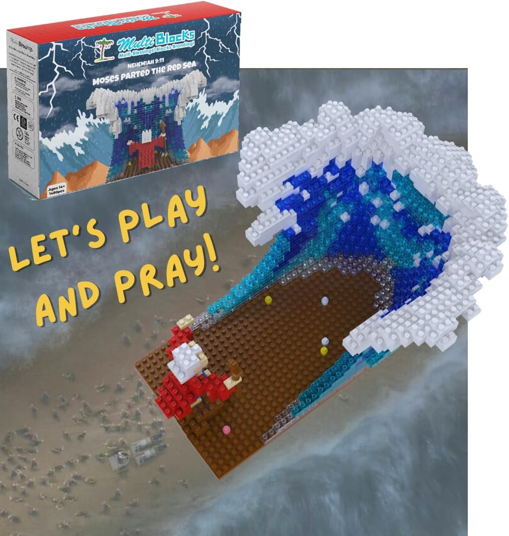 A Prayer Gift, Jesus Series-Moses parted The Red Sea Mini Figurine, Bible Story w/lego, Jesus Toy, Christmas Party Gift, Nativity Building Set for Aged 14+, For Teens and Adults (904Pcs/7.7x3.6x6inch)