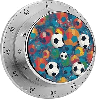 Colorful Football Kitchen Timers for Cooking 60 Minute Wind Up Timer Stainless Steel Manual Magnetic Countdown Visual Mechanical Timer Cooking Clock with Loud Alarm