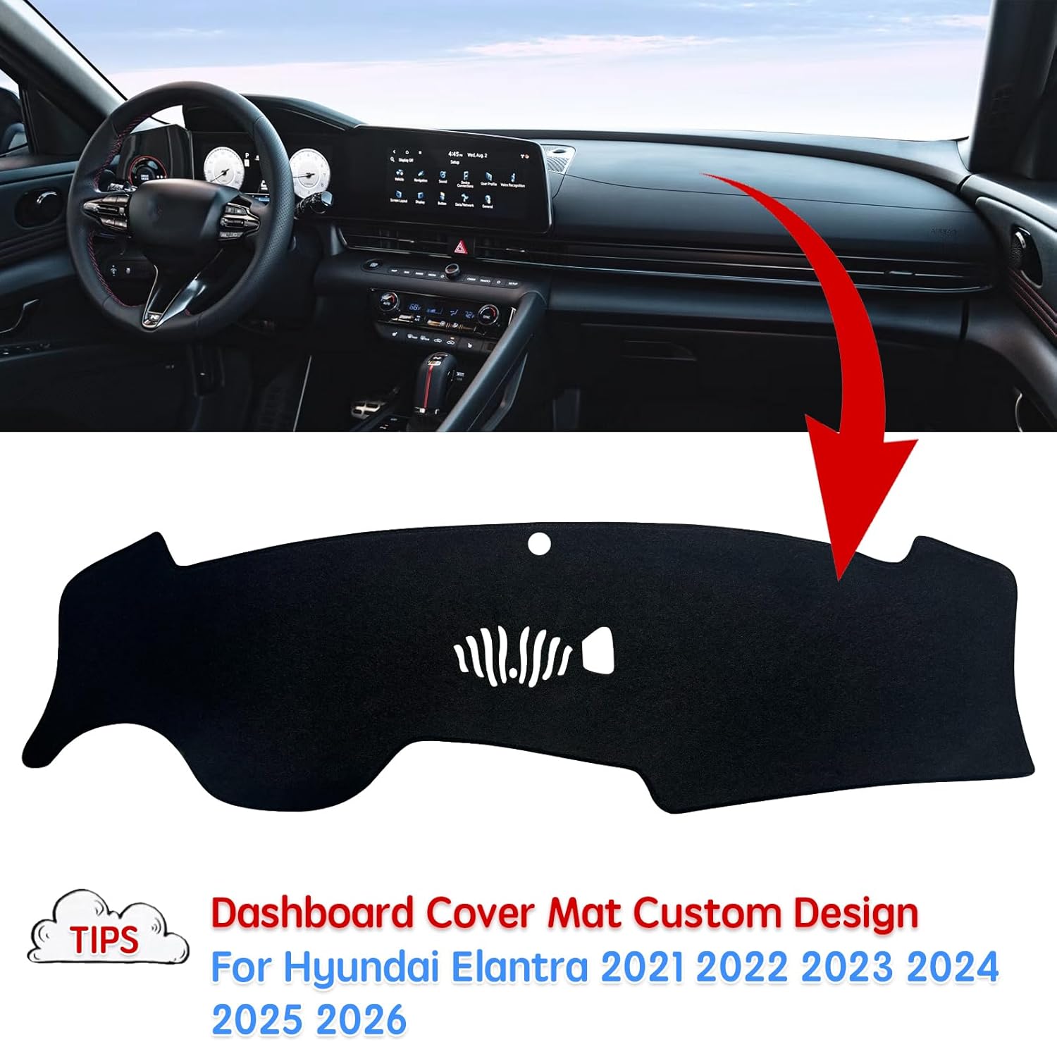 Dashboard Cover Dash Mat Pad Compatible with Hyundai Elantra 2021 2022 2023 2024 2025 2026 Dash Cover Protector (Hyundai Elantra 21-26)