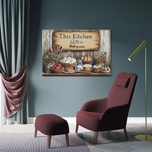Miniatura 4 de Arte De Pared De Cocina De Campo, Impresiones En Lienzo Enmarcado, Utensilios De Cocina Y Alimentos, Pintura Rústica De Granja, Cocina, Comedor,