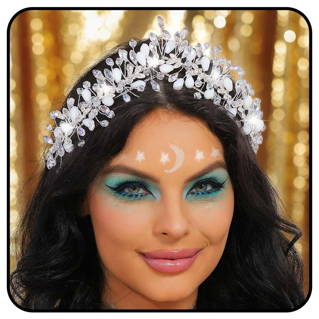 Zoestar Tiara de boda coronas de plata rhinestone corona diadema cristal hoja princesa tocado perlas nupcial tocado para mujeres y niñas, Cristal