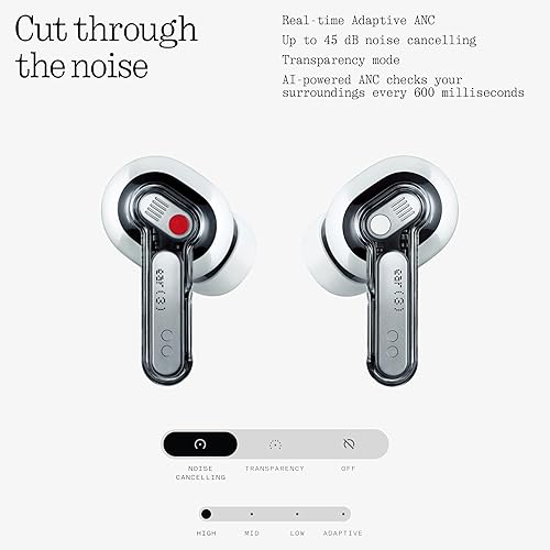 Miniatura 5 de Nothing Ear (3) Auriculares inalámbricos Super Mic de 45 dB híbridos con cancelación activa de ruido Bluetooth de alta resolución, 6 micrófonos,