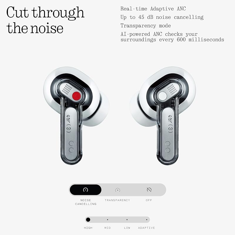 Nothing Ear (3) Wireless Earbuds Super Mic 45dB Hybrid Active Noise Cancelling Bluetooth Headphones Hi-Res 6 Mics, 12mm Dynamic Bass Boost, Dual Connect ANC Sport Ear Buds for iPhone Android, White image 5
