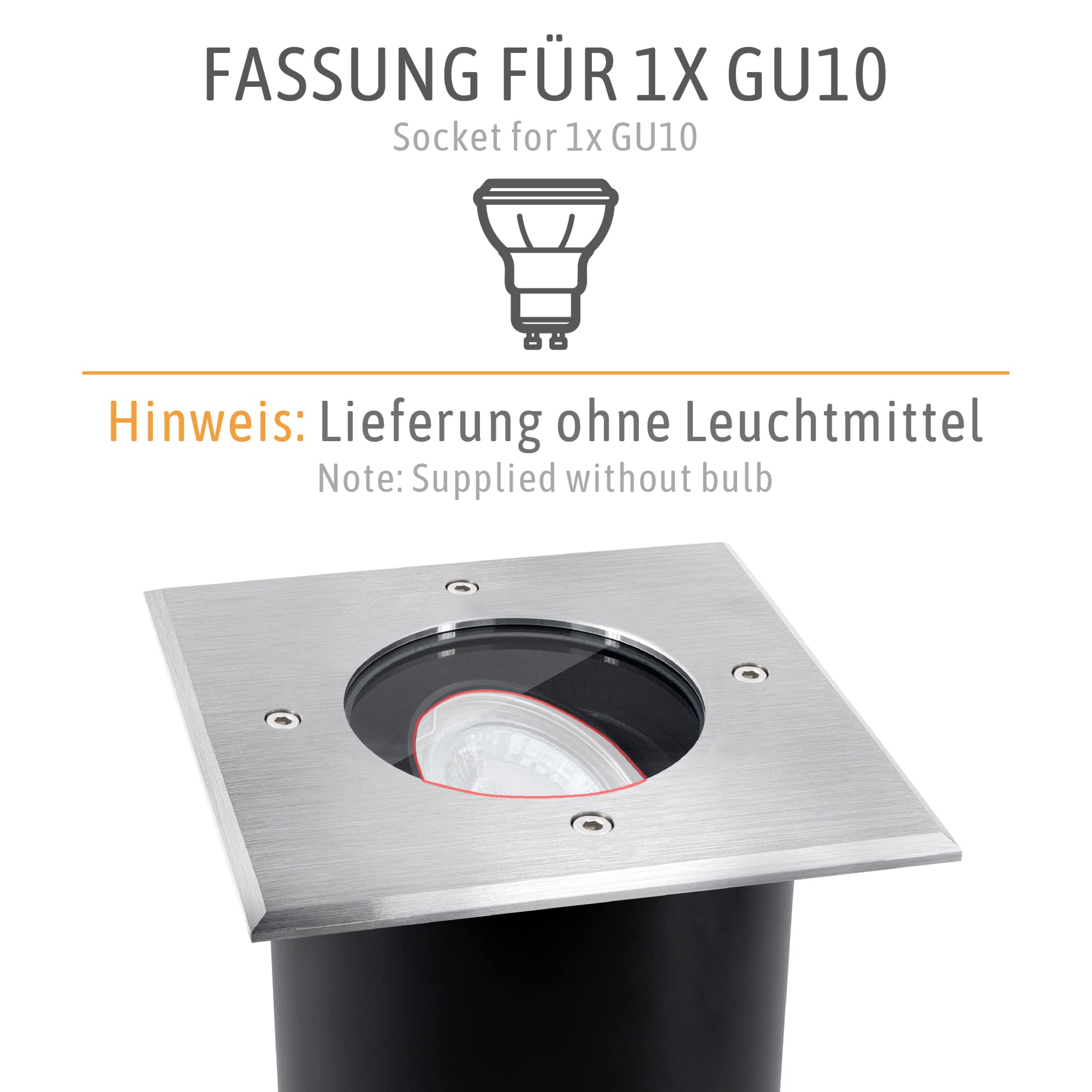 SSC-LUXon 4 Stück JUAVI Bodeneinbaustrahler schwenkbar quadratisch IP67 für 1x GU10 - Bodenspot befahrbar (ohne Leuchtmittel)