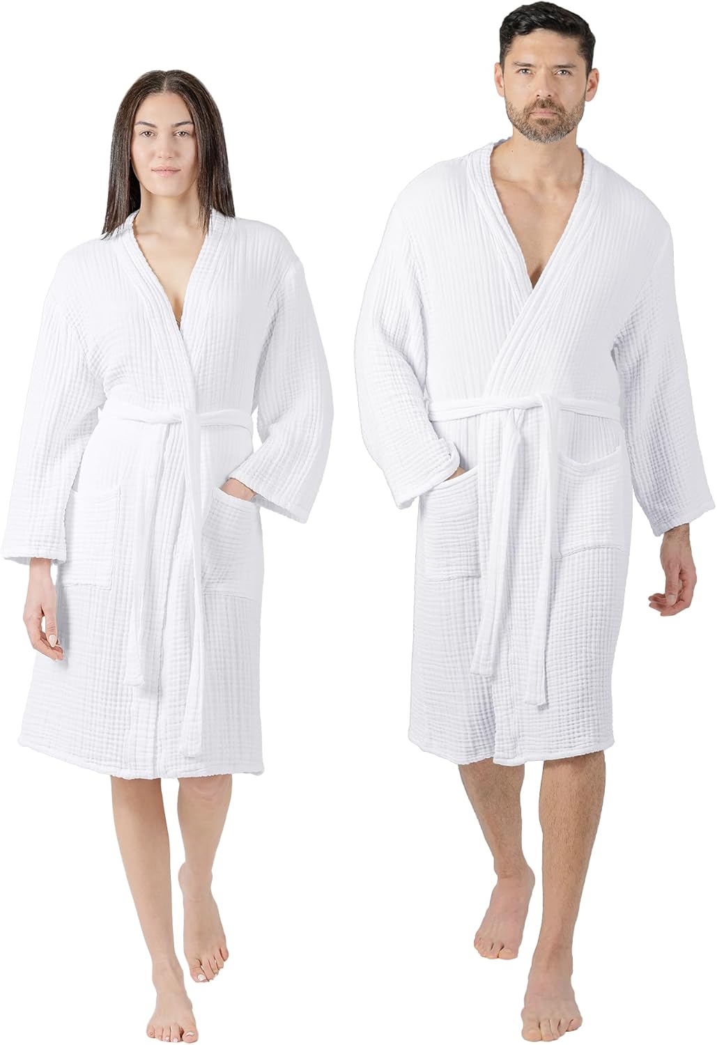 Comfy Cubs 100% Cotton Muslin Bathrobe - 4-Layer Absorbent Robe with Pockets & Belt for Bath, Spa, or Lounging