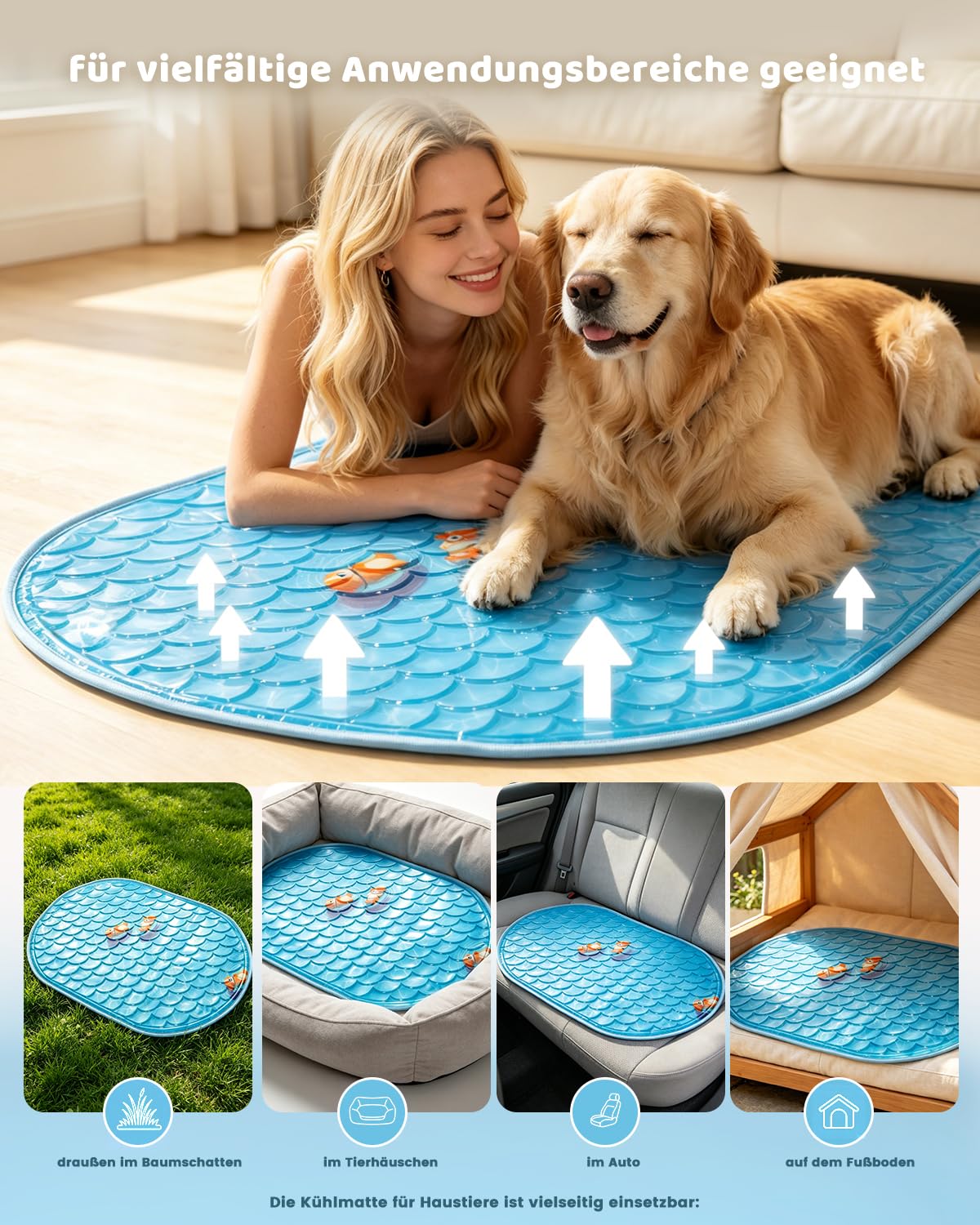 Esterilla de refrigeración para perros y gatos, para autoenfriamiento, protección de verano | 88 × 57 cm Hundekühlmatte kühldecke hund leicht zu reinigen draußen im Baumschatten Tierhäuschen Auto Floboden dem