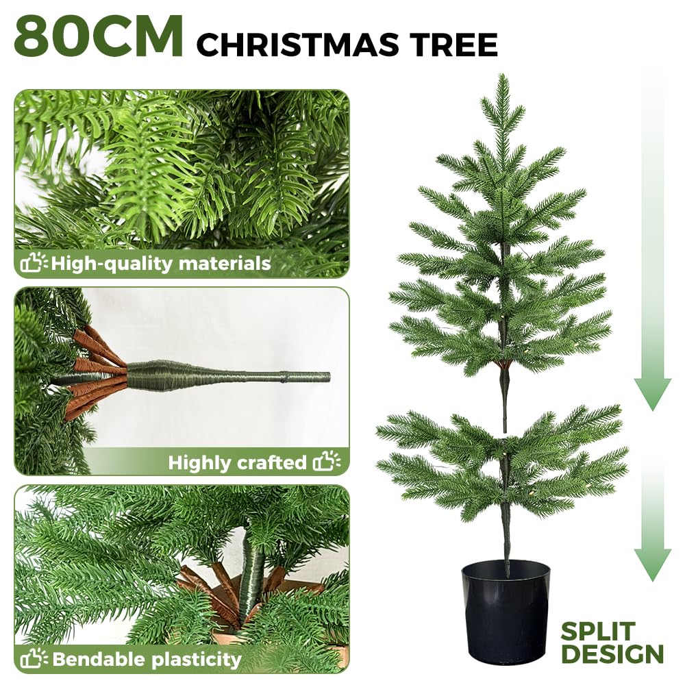 Sapin de Noël artificiel avec LED - 80 cm - Pour intérieur et extérieur - Décoration de Noël