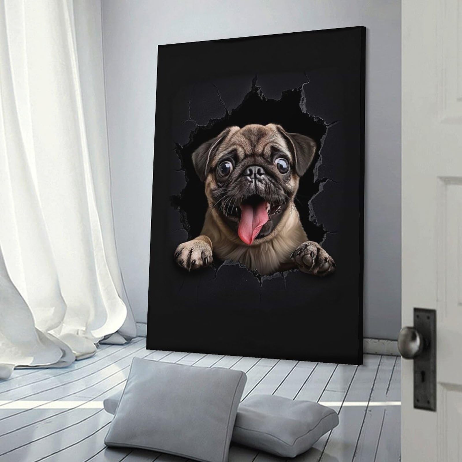 Junmoney Pug Dog Wall Art Print 08x12inch(20x30cm), for Hallway, Entryway Or Landing, Wall Decor to Refresh Empty Corners, for Cosy Room Updates
