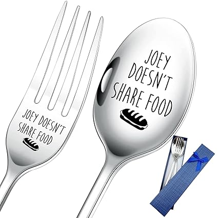 HSSPIRITZ 2 Pieces Joey Doesn't Share Food Funny Engraved Stainless Spoon Fork Set,Restaurant Dinner Spoon and Fork With Gift Box for Women, Men, Friends, Sister Birthday Christmas Valentines Gifts