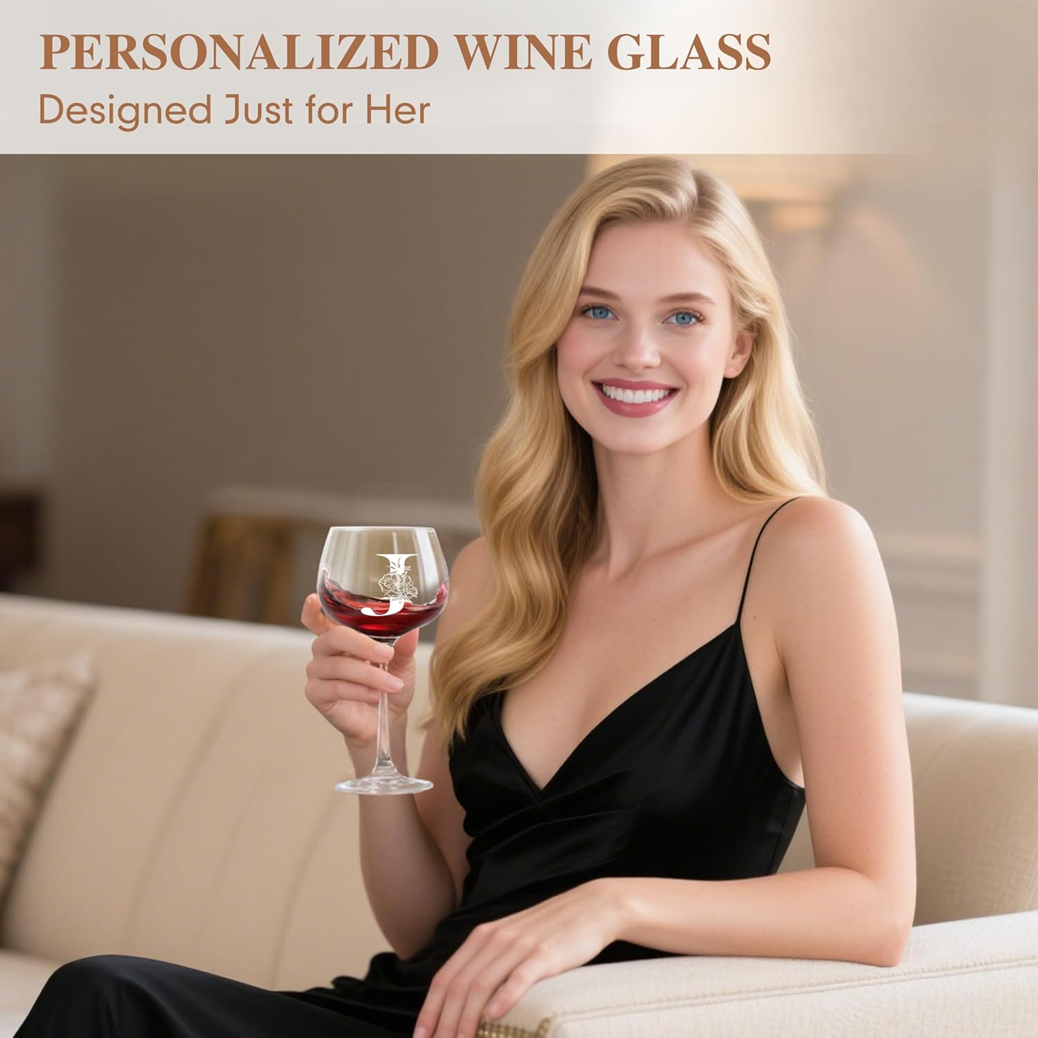 Personalized Gifts for Women - Monogrammed A-Z Wine Glass Customized Gifts, Unique Birthday Gifts for Women, Christmas Basket Gift for Her, Mom, Wife, Sister, Friend, Nurse(J) - Image 4