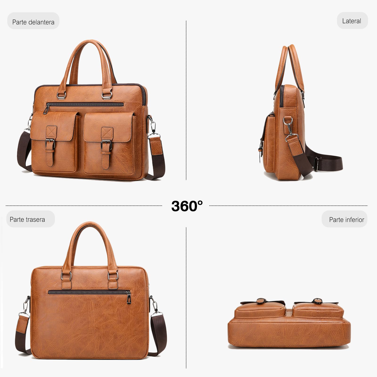 FANDARE Maletines Hombre Bolso Messenger Estilo Británico Cartera mensajero PU cuero Bolsos mano Bolsas y fundas para 15.6 pulgadas portátiles y netbooks Portafolio Carpeta bandolera