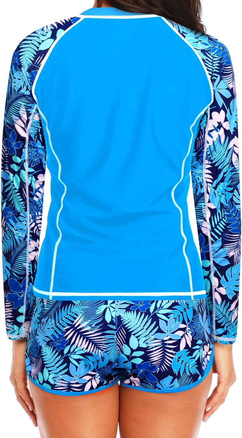 Women's Long Sleeves Rash Guard - 2 Piece Swimsuits with Built in Bra Swim Shirt and Shorts with Pockets - Image 7