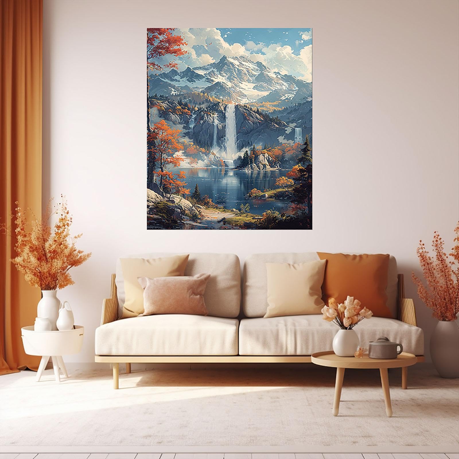 AMXBZC Abstraktes Leinwand Bilder berge Kunstdrucke, Bergbaum Wasserfall Wandbild Kunstdruck Wanddeko Wand Wohnzimmer Deko Kunst Modern Textur für Büro - 60x90cm Ungerahmt