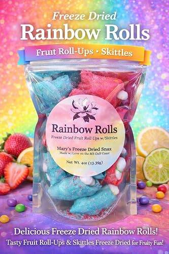 """Rainbow Rolls � Freeze-Dried Candy Rainbow Crunch in Fruit Rolls (4oz Bag) � Bold, Fruity, and Crunchy Snack � Unique Sweet Treat � Small Batch, Made in the USA"""