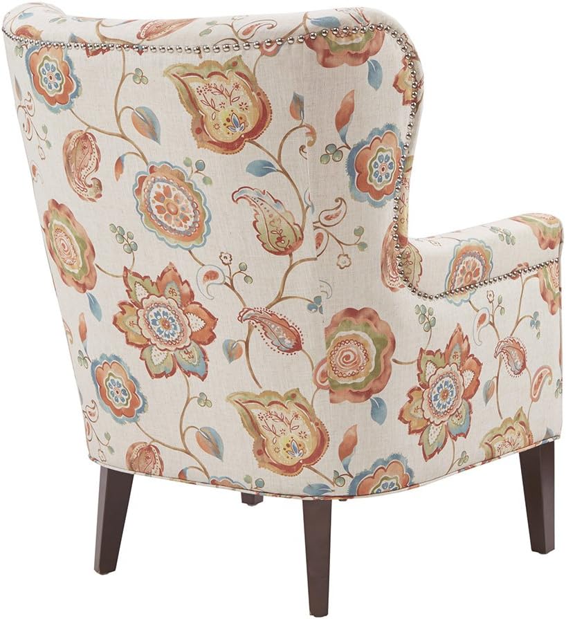 Madison Park Colette Accent Chairs-Hardwood, Plywood, Wing Back Living Armchair Modern Classic Style Family Room-Sofa Furniture, Cream