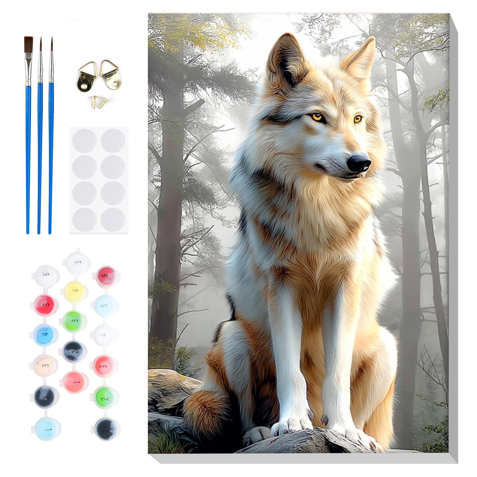 Lxmsja Paint by Numbers Wolf for Adults Children with Frame, Animals Painting by Numbers Wolf on Canvas, DIY Acrylic Oil Painting Kit Art and Crafts Gifts for Home Wall Decor, 8x12inch
