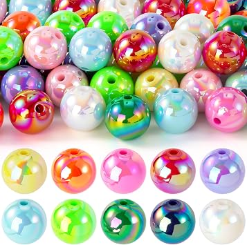 OIIKI 30pcs 16mm Bubblegum Beads for Beaded Pens, Random Color | Acrylic Made, AB Plated, Round Focal Chunky Beads, for DIY Jewelry, Necklace, Bracelets