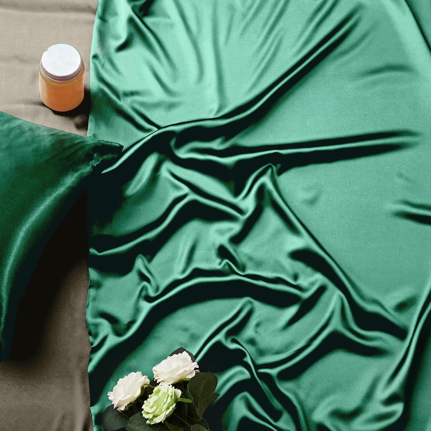 Lanqinglv Biancheria Da Letto 4 Pezzi 135x200 Cm – Microfibra Con Foglie Verdi E Fiori, Reversibile