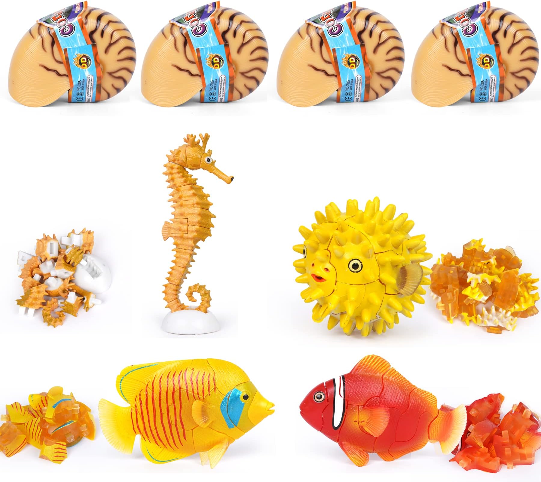 Sea Animals Figures Building Blocks, 4pcs 3D Animal Puzzles Preschool Toy Figure Playsets Brain Teaser Puzzles, Assembly and Disentanglement Puzzles