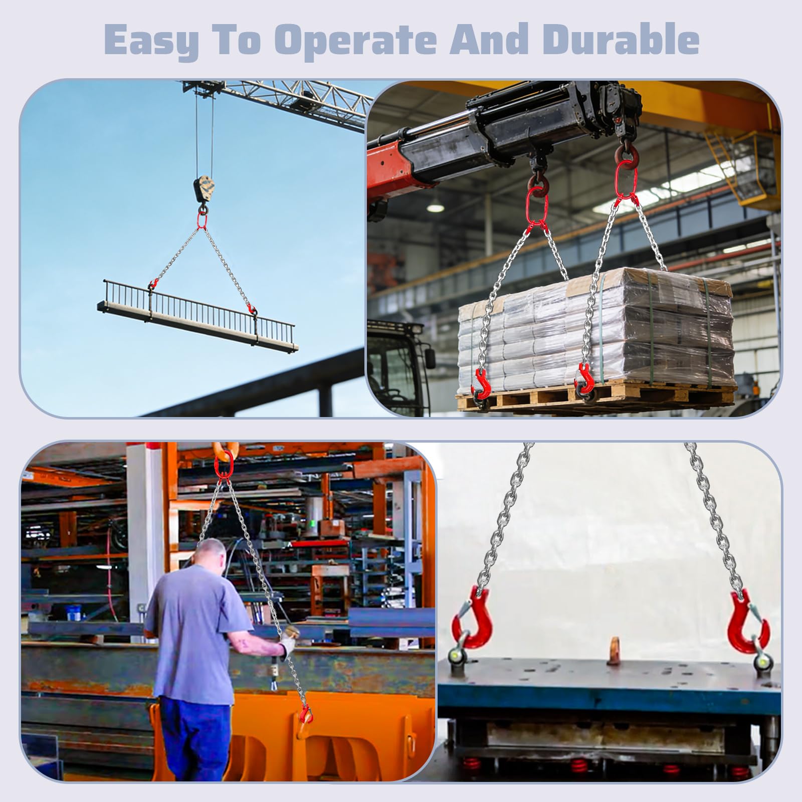 Catena a catena da 1,5 cm x 1,5 m, con ganci di sicurezza a doppia gamba, capacità di 3 tonnellate, in lega di acciaio G80, catena di sollevamento del motore per sicurezza del carico e