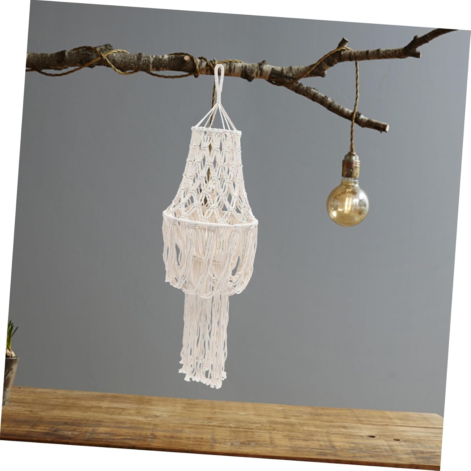Boho Macrame Cotton Rope Lampshade Hanging Ceiling Light Cover Fringe Decorative Shade