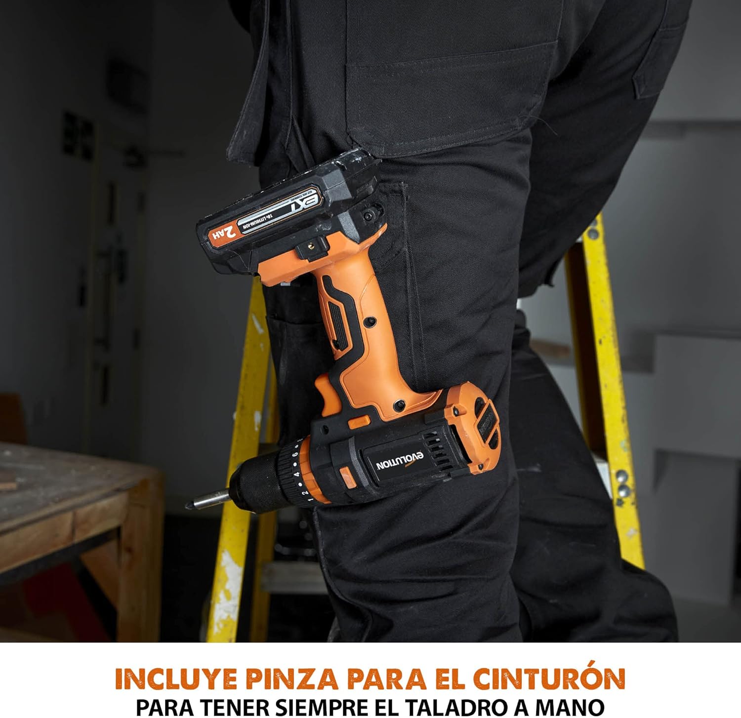Evolution Power Tools R13CMB-Li Cordless Combi Drill with Variable Speed & Belt Clip - Battery NOT Included, Black/Orange,105-0001