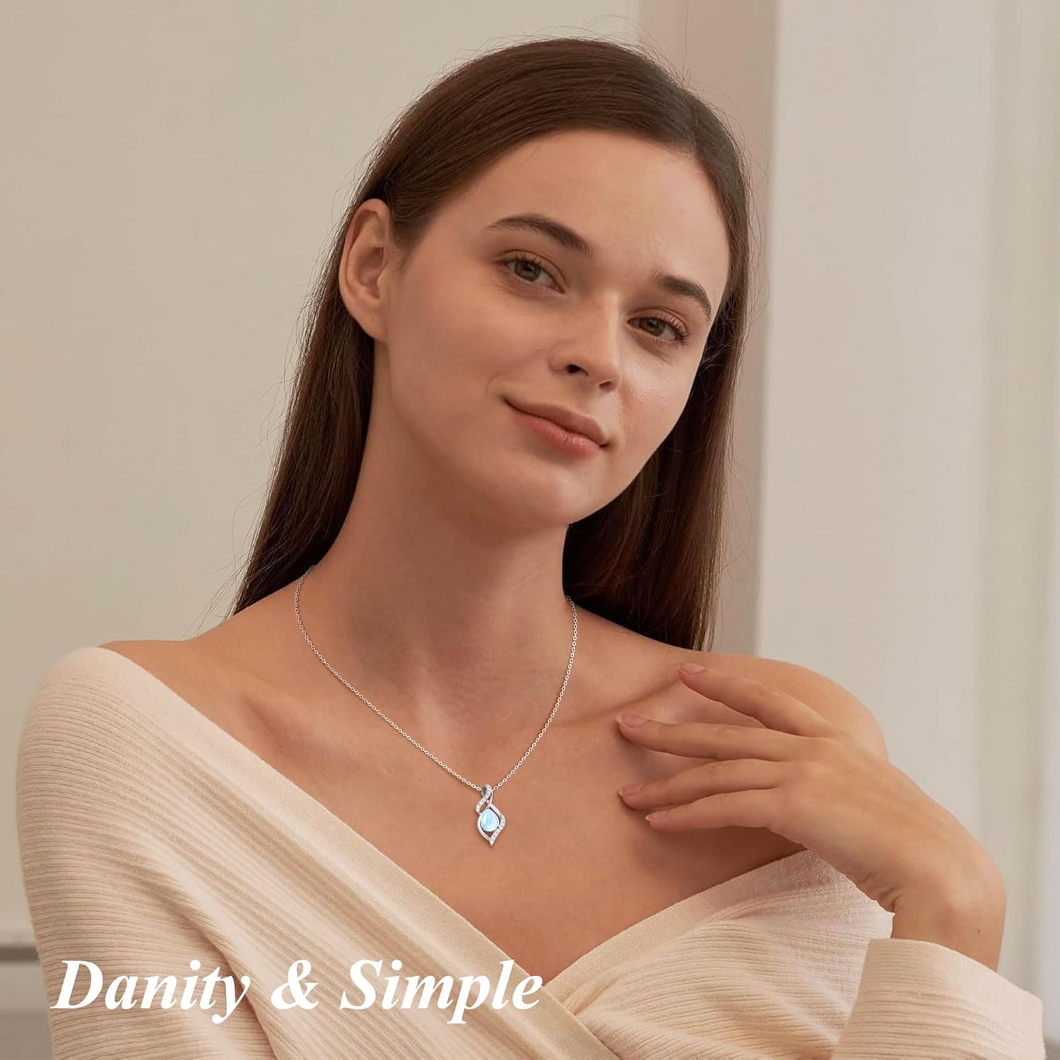 925 Sterling Silver Moonstone Necklace New Beginnings, Valentine's Day Jewelry Gifts, Created Moonstone Jewelry June Birthstone Necklace for Women, Inspirational Birthday Graduation Gifts for Her Best Friend Sister Daughter Mom - Image 3