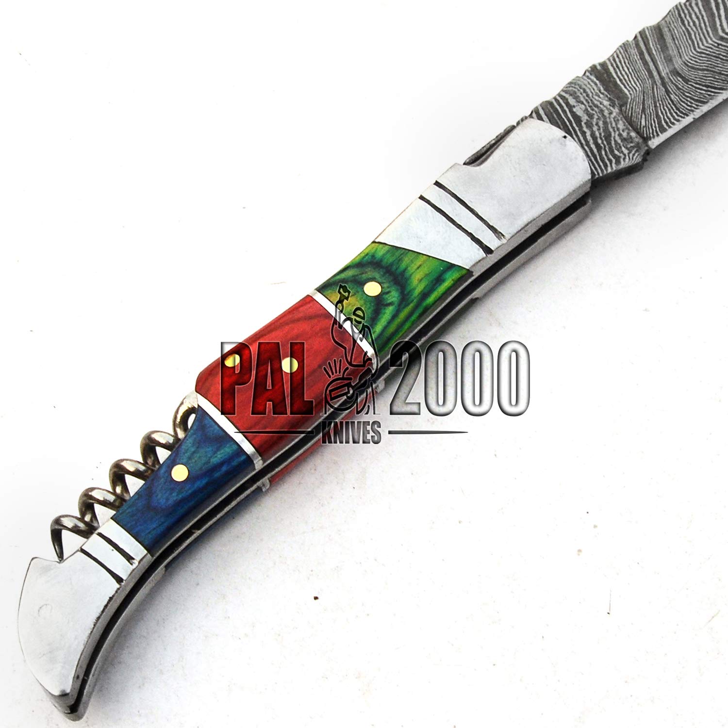 SPSR bellissimo coltello artigianale in acciaio damasco fatto a mano con fodero e apribottiglie vini e champagne garanzia di alta qualità 9691