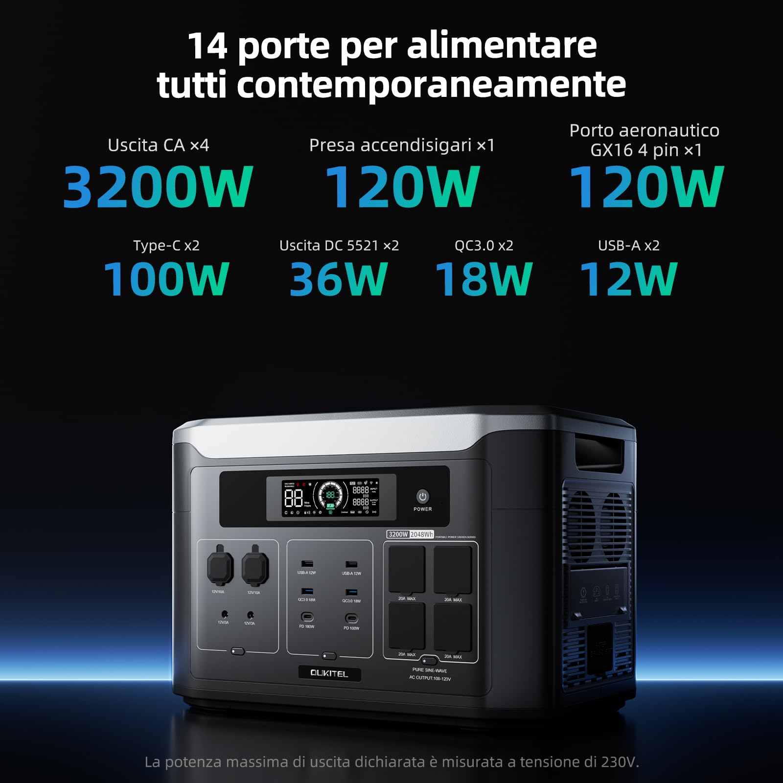 OUKITEL BP3000E Power Station Portatile 3200W, Batteria LiFePO4 da 2048Wh (Espandibile a 16384Wh), Generatore di Corrente con Pannello Solare, Alimentatore di Emergenza per Casa, Camper e Off-Grid