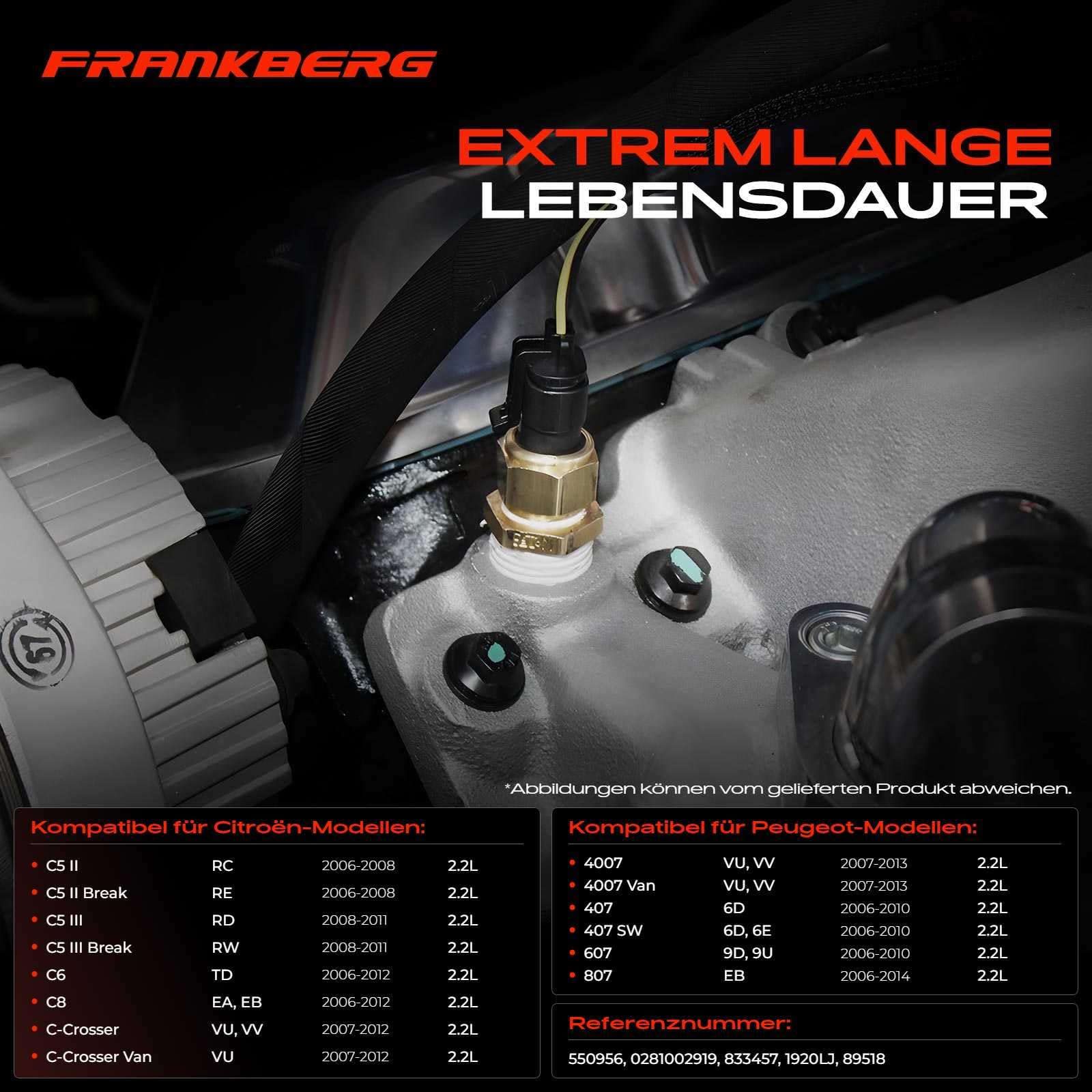 Frankberg Sensore di pressione del carburante 3 Poli 0281002919 | Compatibile con: 607 9D 9U, 4007 Van VU VV, Freelander 2 L359, C6 TD, C5 III Freno RW, C5 III RD, 407 SW 6D 6E
