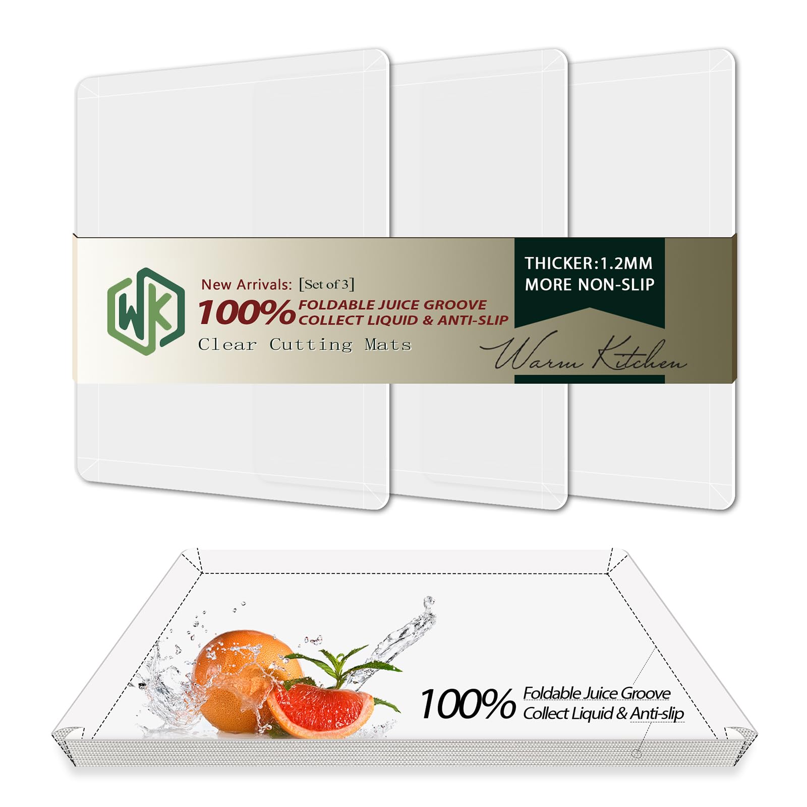 WK Flexible Plastic Cutting Boards Mats with Lip, Foldable Cutting Board for Kitchen Set of 3, Clear Cutting Boards, Nonslip Cutting Mats Sheets, BPA Free, Dishwasher Safe