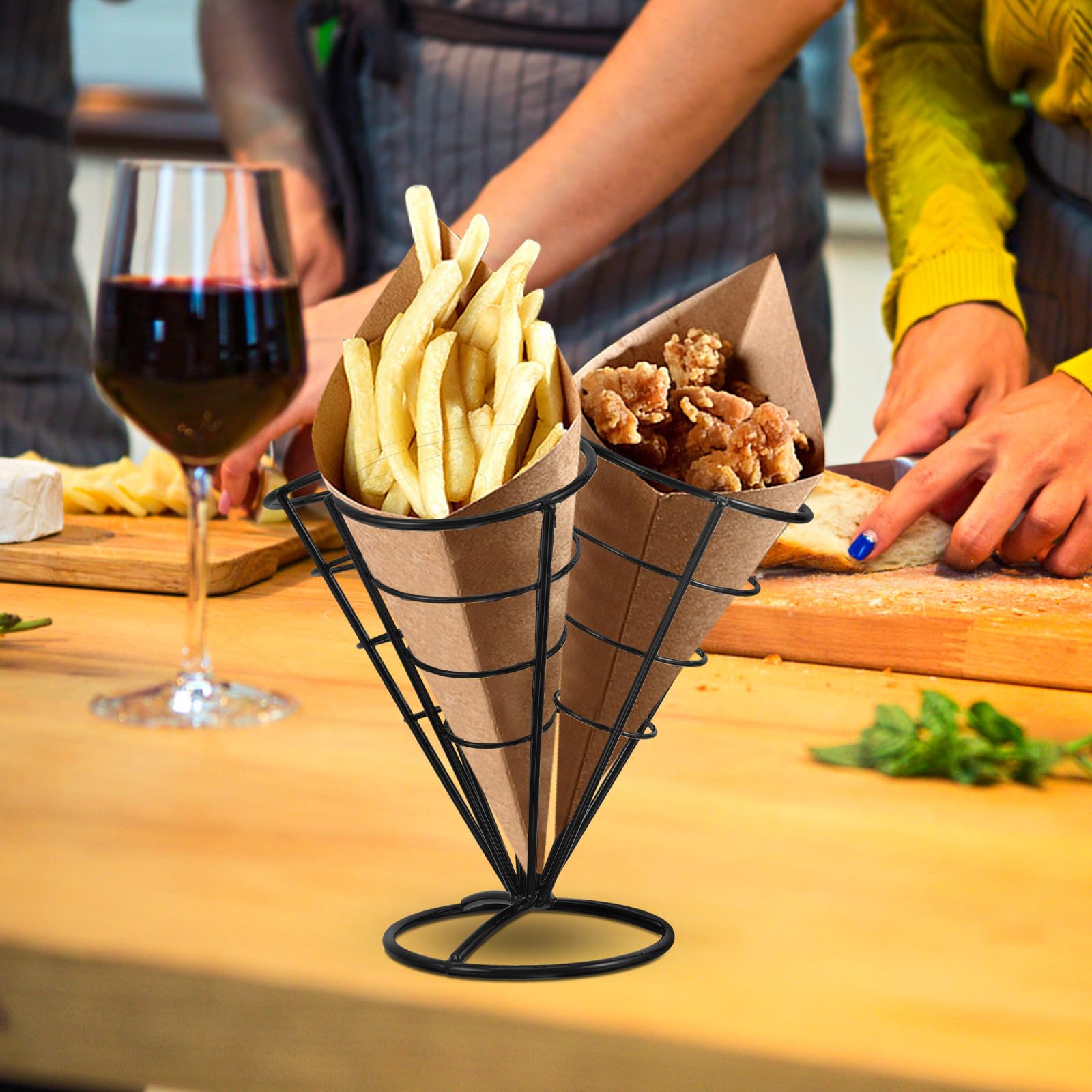 Supporto per Patatine Fritte in Metallo con Portasalatini Forma Cono per Snack e Pollo Fritto Espositore per Aperitivi e Feste