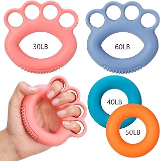 KLEBREIS 4 Pcs Hand Grip Strengthener, Finger Strengthener Grip Strength Trainer Silicone Rings Finger Grip Ball for Arthritis People Hand Therapy, Training, Fitness 30/40/50/60LB