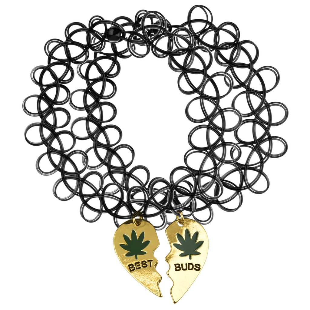 Lux AccessoriesBest Buds Marijuana Pot Leaf 420 Matching Tattoo Choker Pendant Necklaces (2 PC)