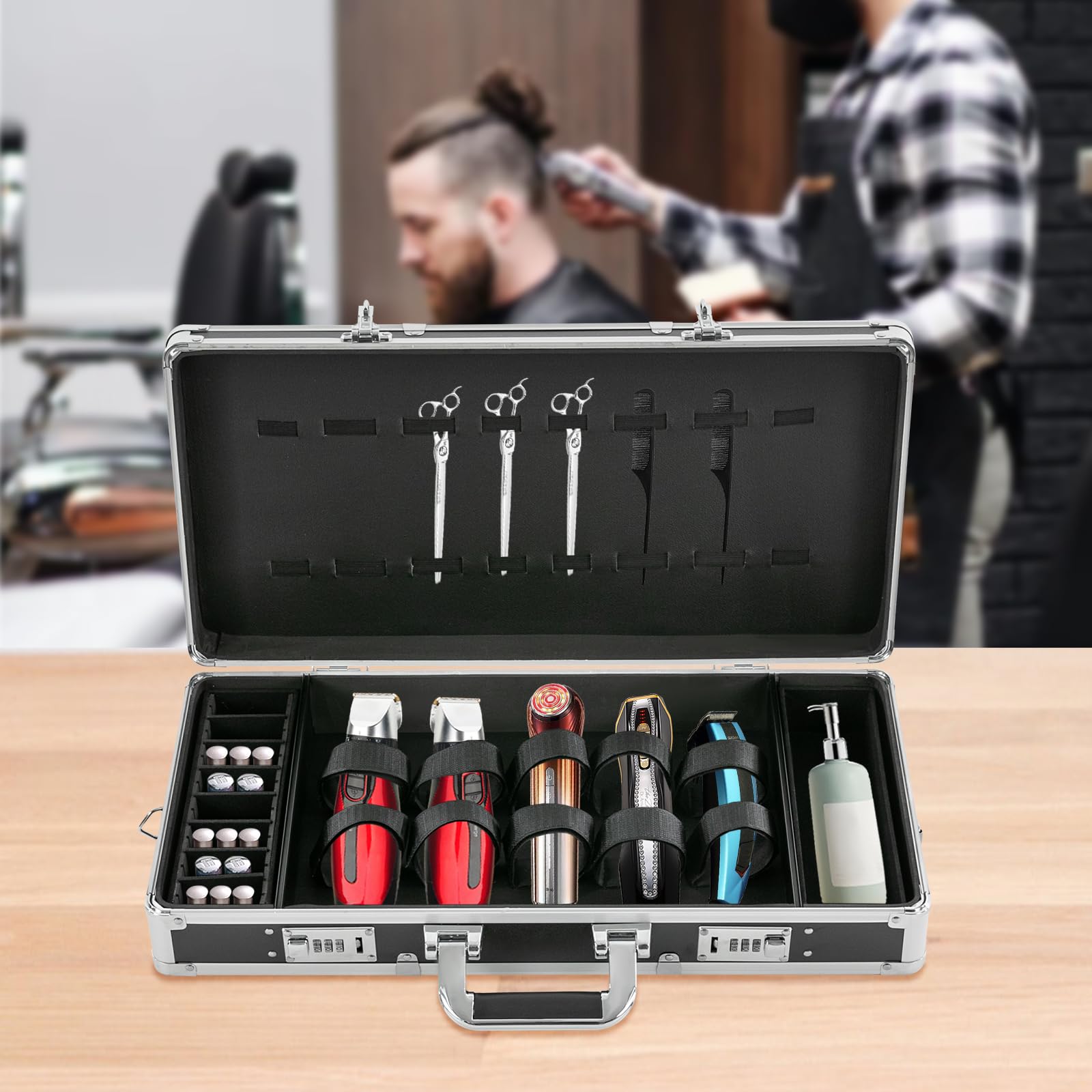 Friseurtaschen mit Schulterriemen Barber-Tragetasche Salon Tool Tragekoffer Haarschneider Werkzeugtasche für Organisieren Tragetasche Friseursalon Werkzeug 55 * 27 * 11cm (Silber)