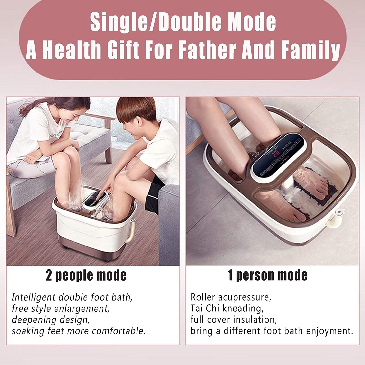 Fußbad Massagegerät mit Wärme, motorisierter Shiatsu-Massage-Kugel- und Mais-Roller-Pediküre-Spa, digitale einstellbare Zeit- und Temperatursteuerung, LED-Touchscreen, geteilt von 2 Personen, ent