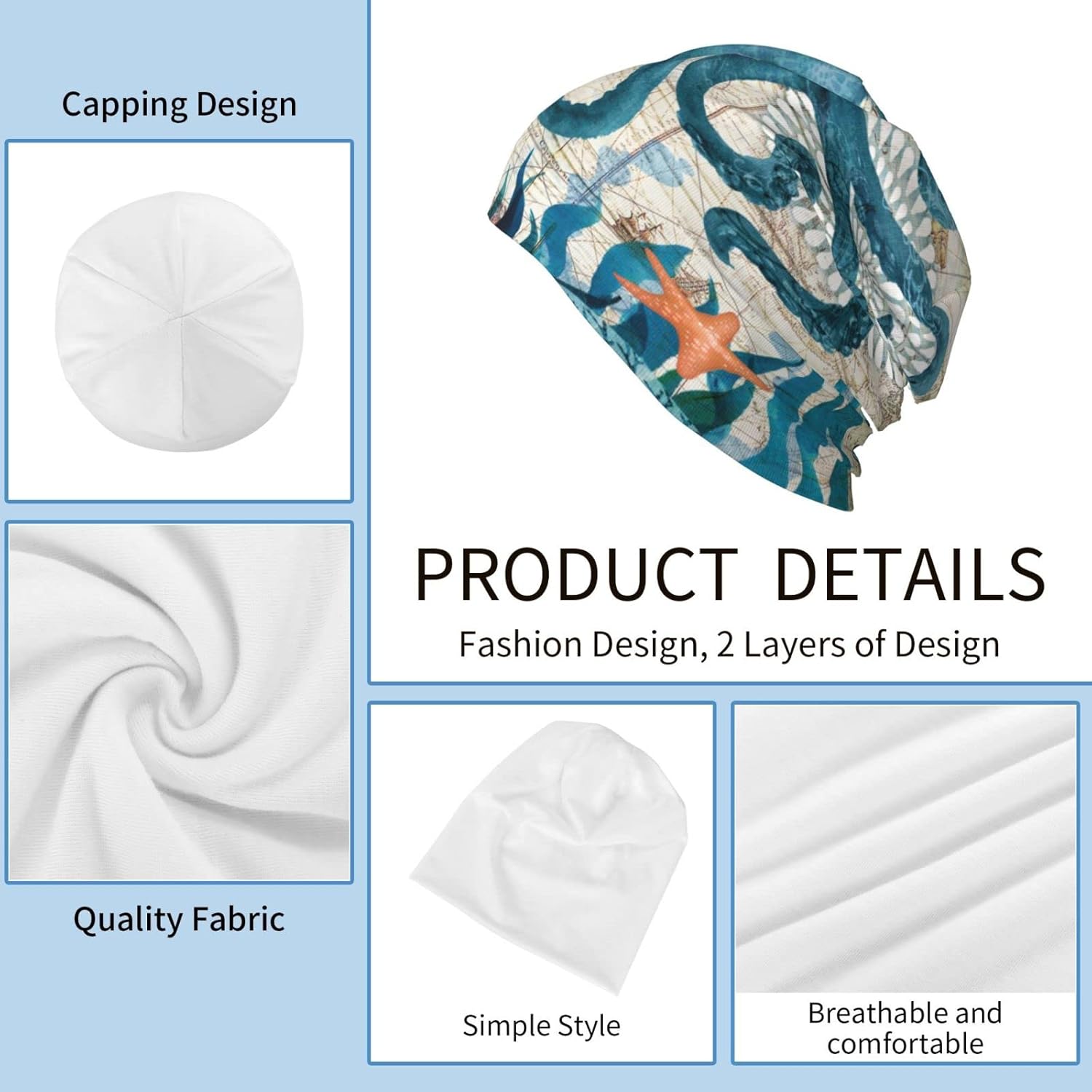 Ocean Octopus Women Men Casual Beanies Adult Sports Elastic Brimless Caps Head Wear Knitted Hats for Traveling Cycling - Image 3