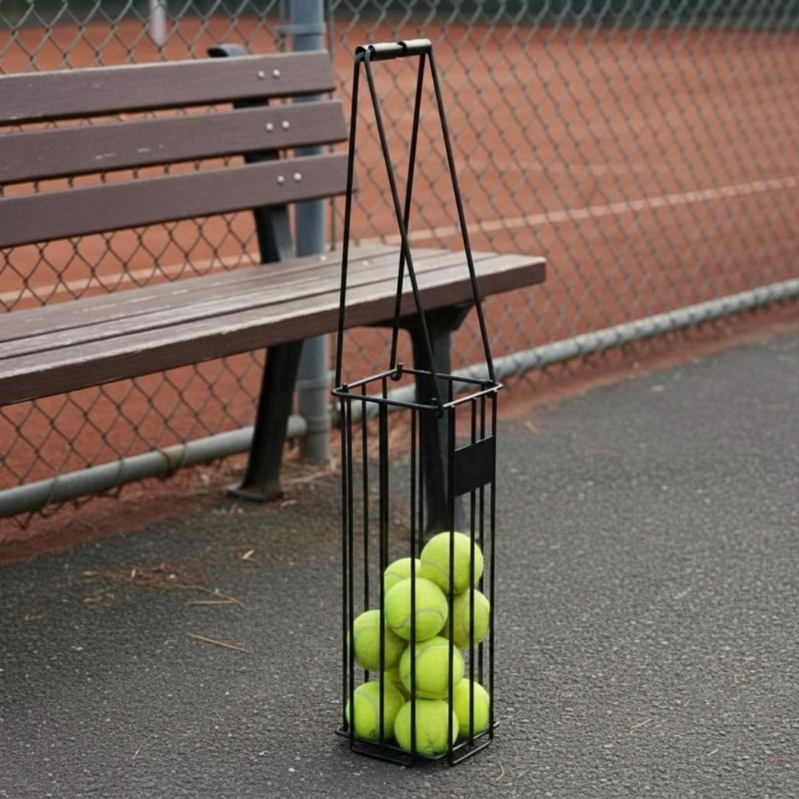 Amagogo Raccoglipalle da Tennis Cesto Raccoglitore Carrello Cesta Contenitore in Metallo con Manico Lungo Cestino a Griglia Capienza Multipla Uso Quotidiano Adatto per Allenamento in Scuole Casa