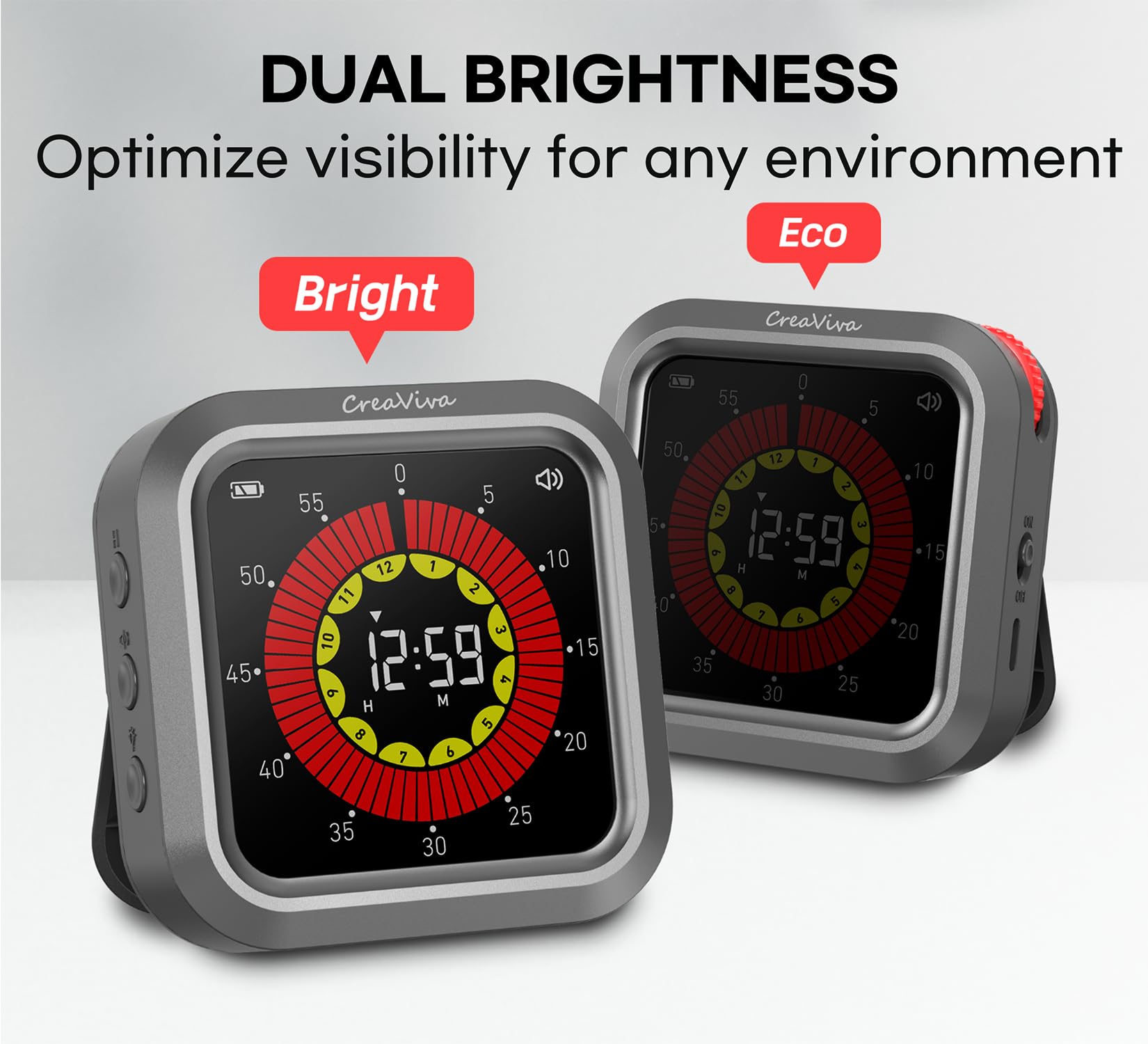 Timer digitale visivo, grande display a colori e ricaricabile, retro magnetico e modalità silenziosa, 11 h 59 m, cronometro per ADHD, bambini, aula, cucina, produttività lavorativa (grigio)