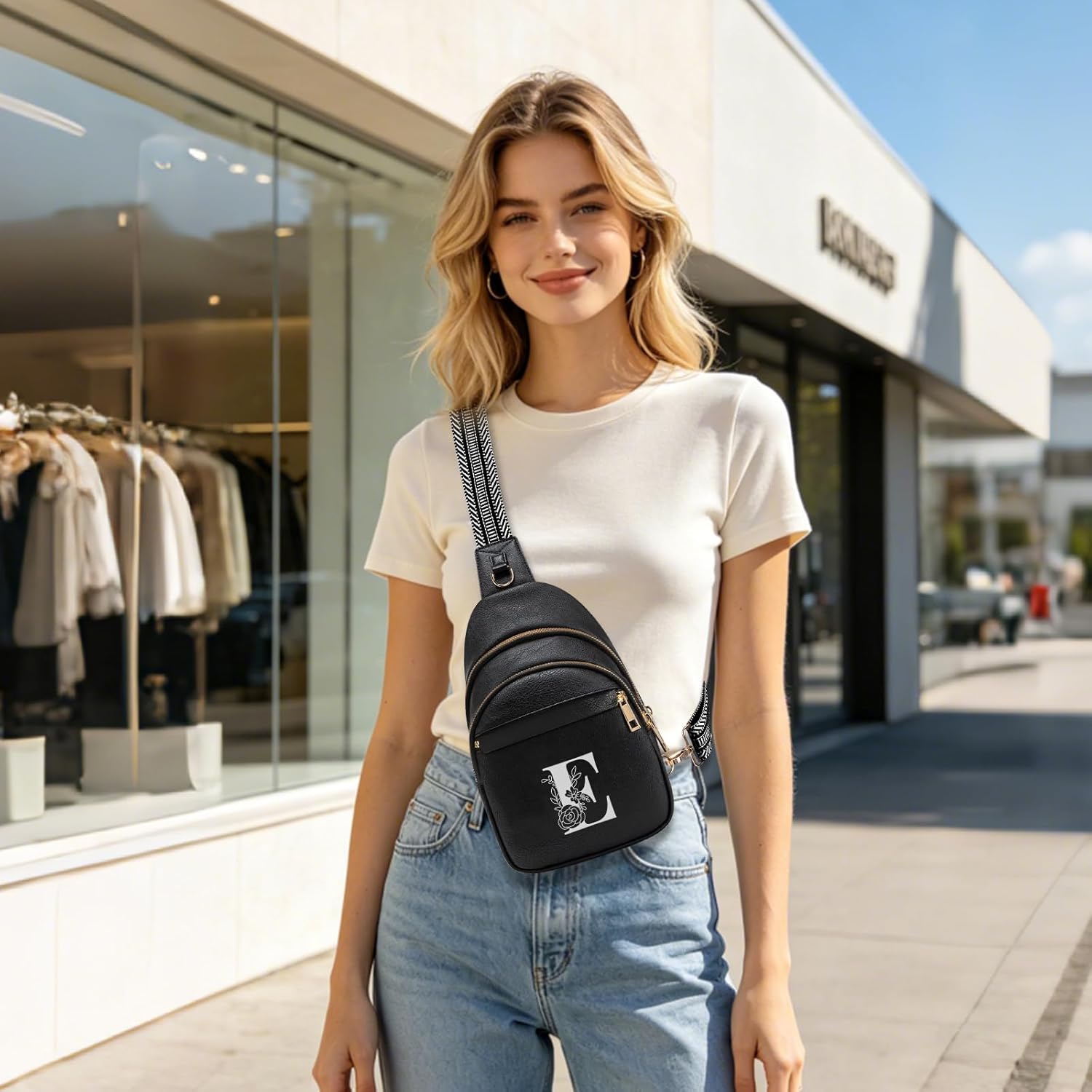 Viverte Sling Bag for Women Personalized Gifts Pu Leather Initial Crossbody Bags Purses for Women Waist Pack