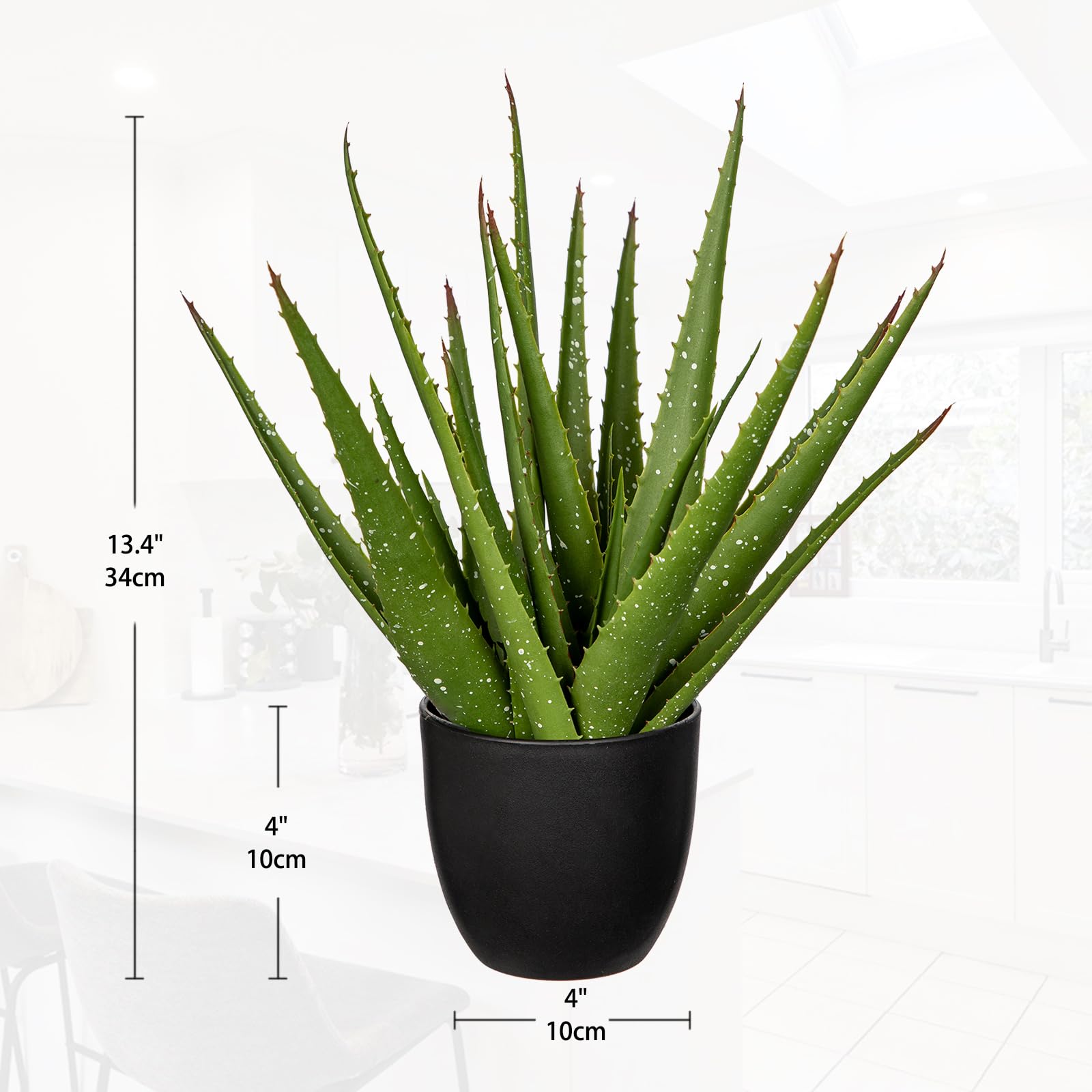 Oairse 34CM Fake Plants Artificial Aloe Vera Plant Black Pot Decorative Potted Artificial Cactus Faux Cactus Green Plant for Home Office Bathroom Bedroom Shelf Decoration - Image 2