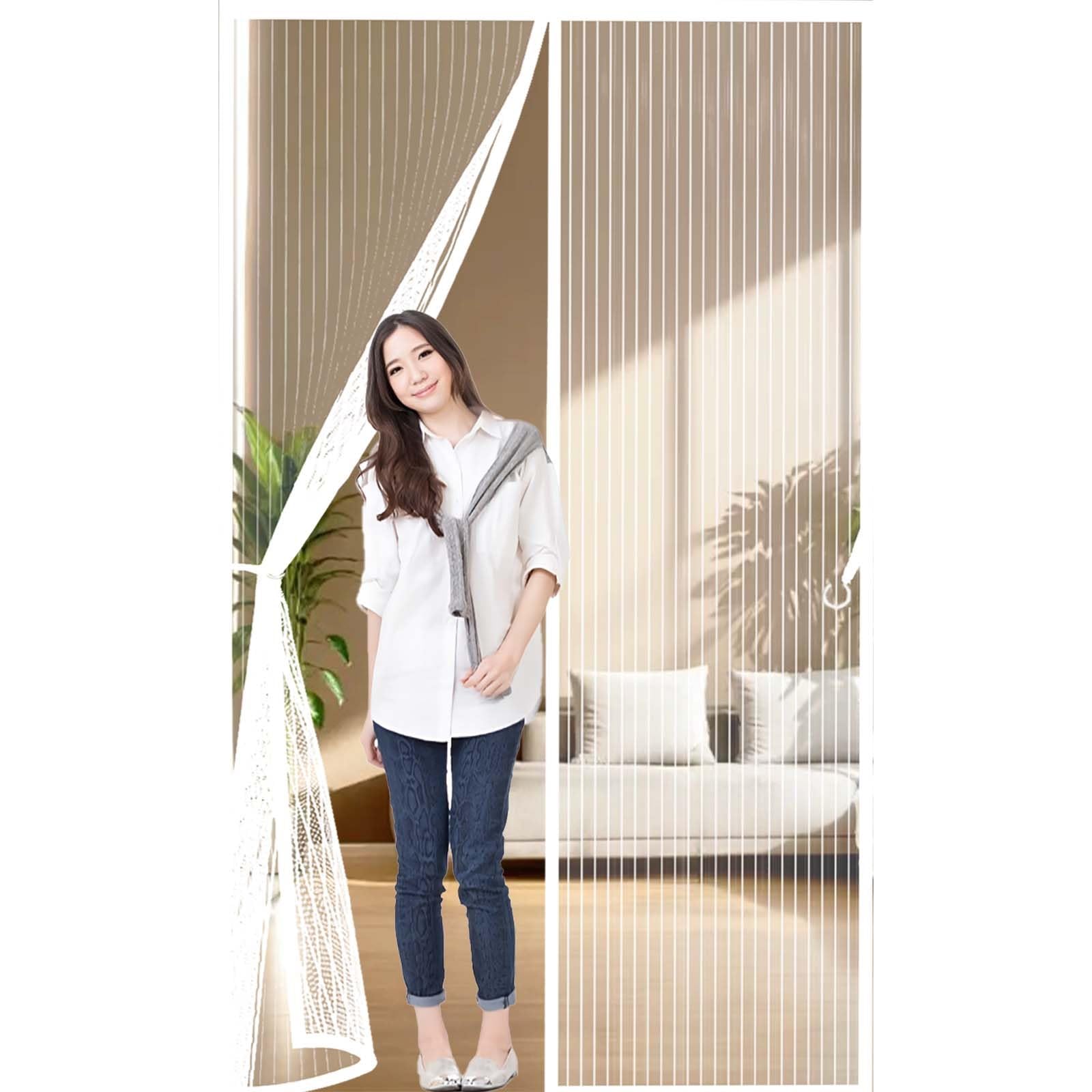 Fly Insect Screen Door 139 x 183 cm Durable, Keeps Bugs Out, Kid and Pet Friendly Fly Screen Door Mesh Curtain Lets Fresh Air in, Hundreds of Sizes, White