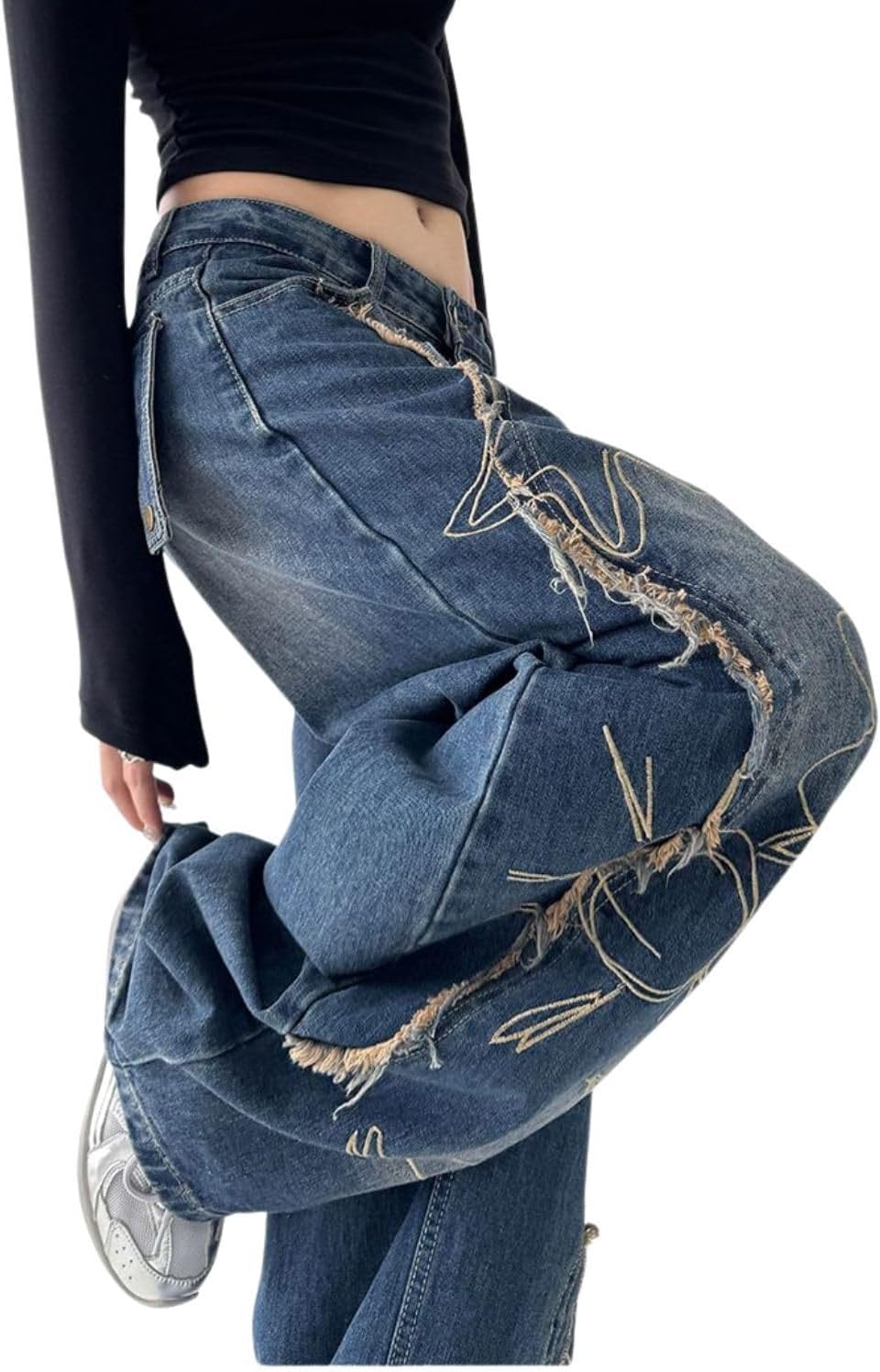 Baggy Jeans for Women Girls Star Barrel Jeans Wide Leg Embroidered Patchwork Denim Pants Cute Vintage Clothes - Image 4