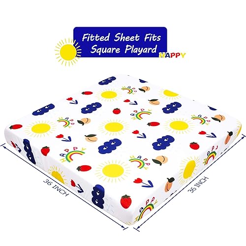 Miniatura 22 de Cloele Sábanas bajeras cuadradas perfectas para colchones portátiles de 36 x 36 pulgadas, sábanas cuadradas de jungla para cuna, sábana bajera