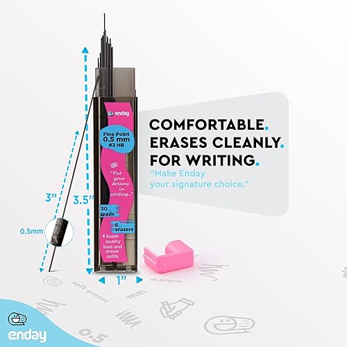 Miniatura 5 de Enday Recambios para lápices mecánicos, mina negra HB #2, borrador blanco, paquete de 3 (30 minas y 6 borradores)