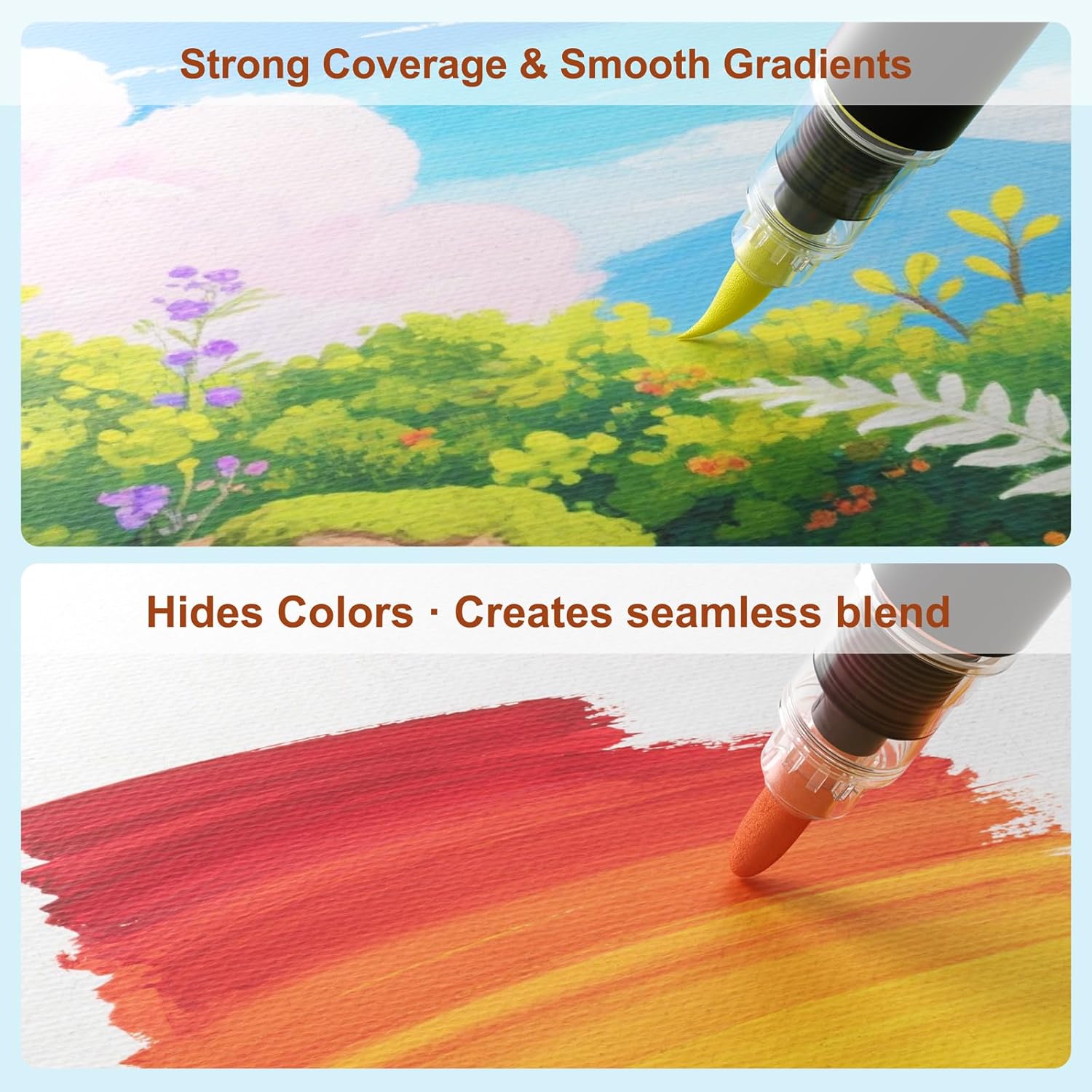 SUNEE 48 Colors Acrylic Paint Markers, Dual Tip Bullet & Brush Paint Pens with Automatic Ink Control System, Art Supplies for Adults & Teens, for Rock, Wood, Canvas, Glass Creative Projects