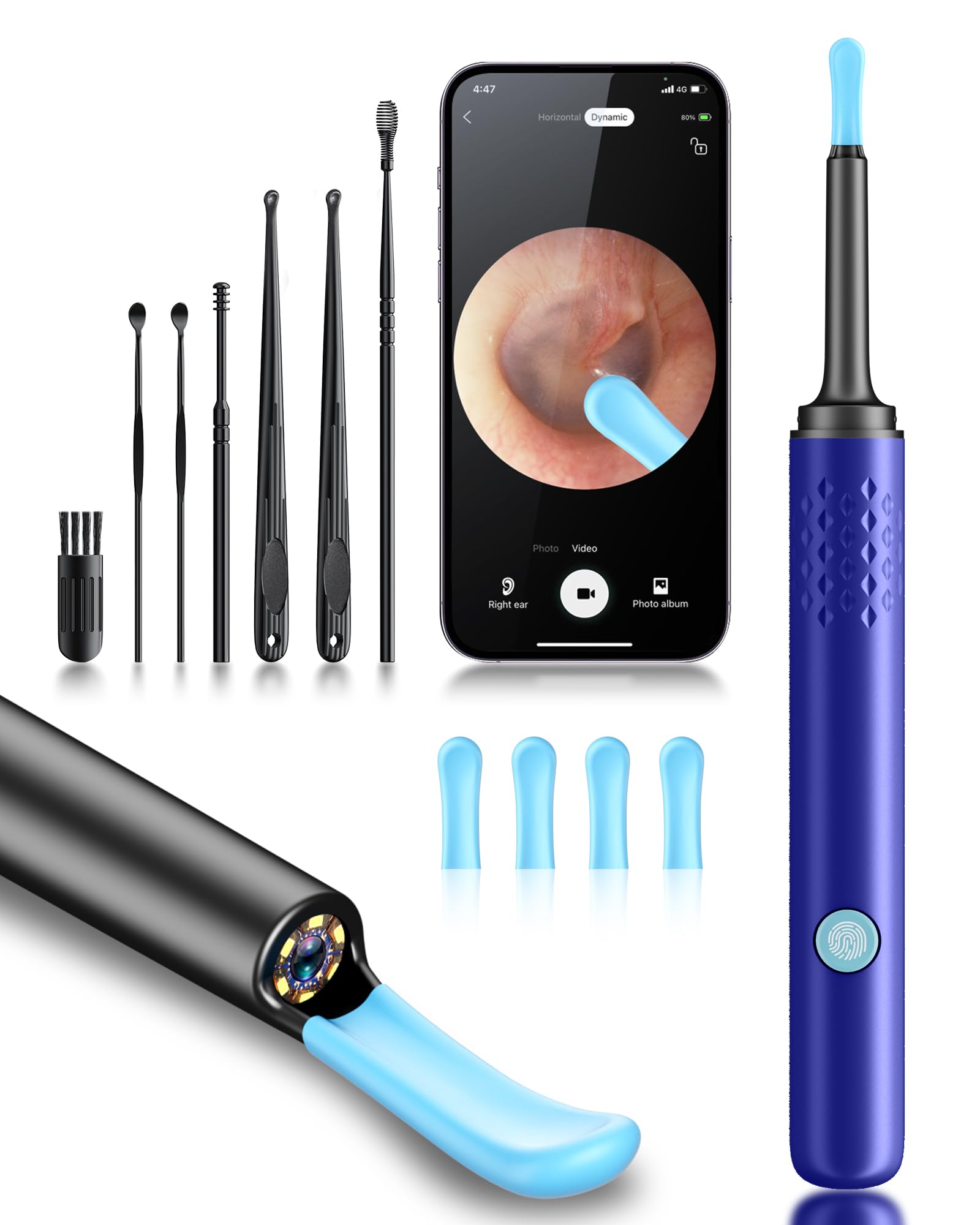 Ear Wax Removal Tool Camera - Ear Cleaner with Camera,1080P Otoscope, Ear Cleaning Tool with 4 Ear Spoon, Ear Camera for iPhone & Android Phones - Blue
